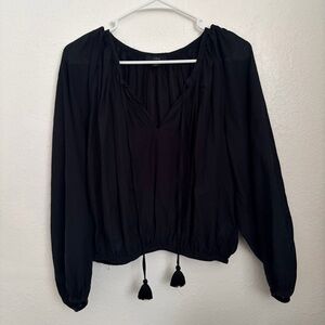 JCREW Black Long-Sleeve Peasant Blouse - Classic Tie Neck
